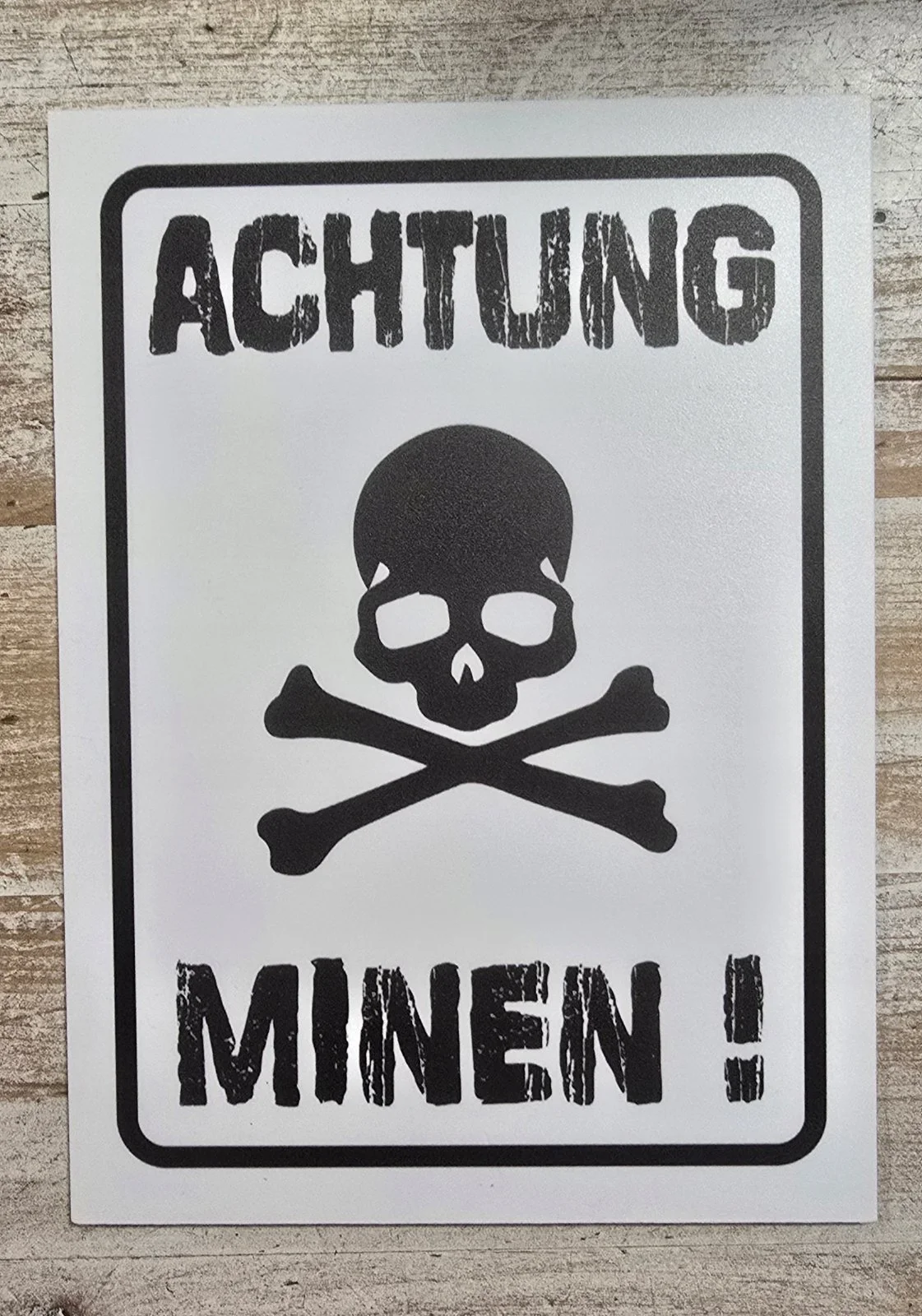 Tabliczka ostrzegawcza ACHTUNG MINEN, PCV, 3mm,biała, 15x20cm