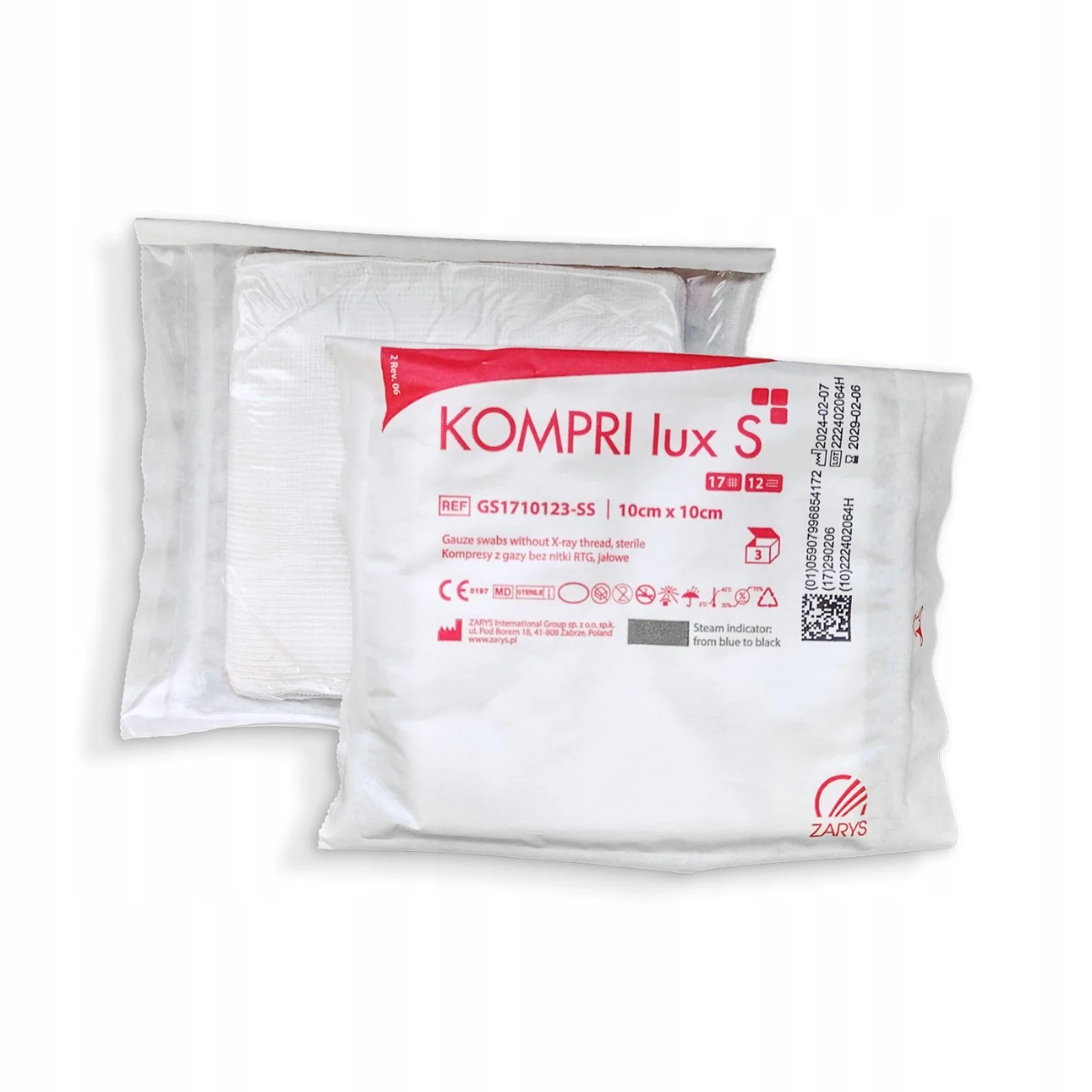 Kompres z gazy 5 cm x 5 cm Kompri lux S jałowa 17n 12w 3 sztuki