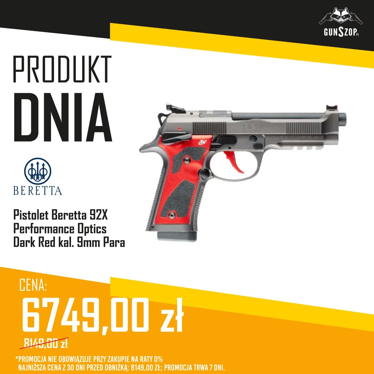 Pistolet Beretta 92X Performance Optics Dark Red kal. 9mm Para