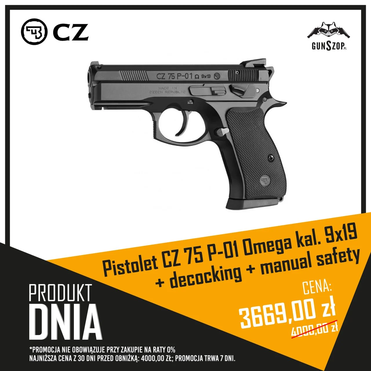 Pistolet CZ 75 P-01 Omega kal. 9x19 decocking manual safety