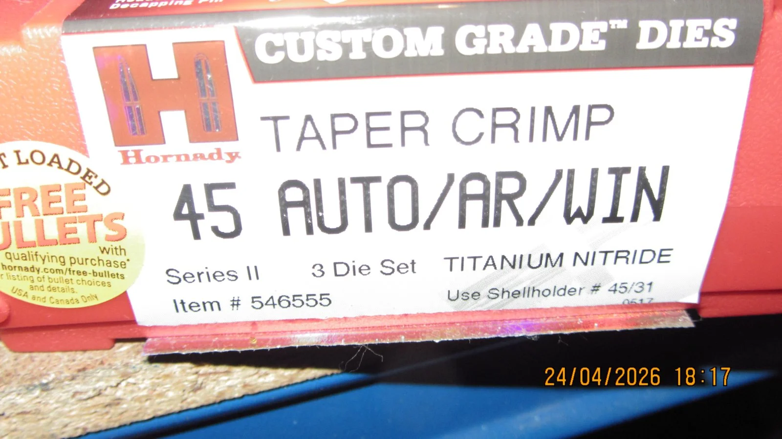 Matryce Hornady Titanium Custom Grade  .45 Auto/AR/WIN - 3 szt