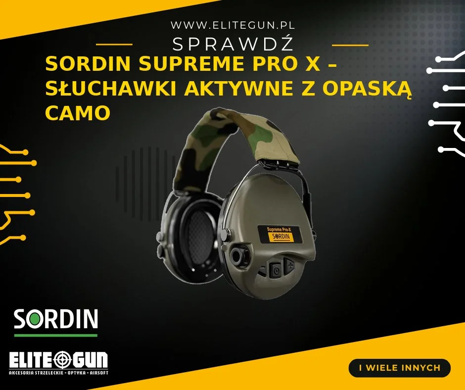 Sordin Supreme PRO X Camo - Aktywne słuchawki ochronne IP67, 600h pracy