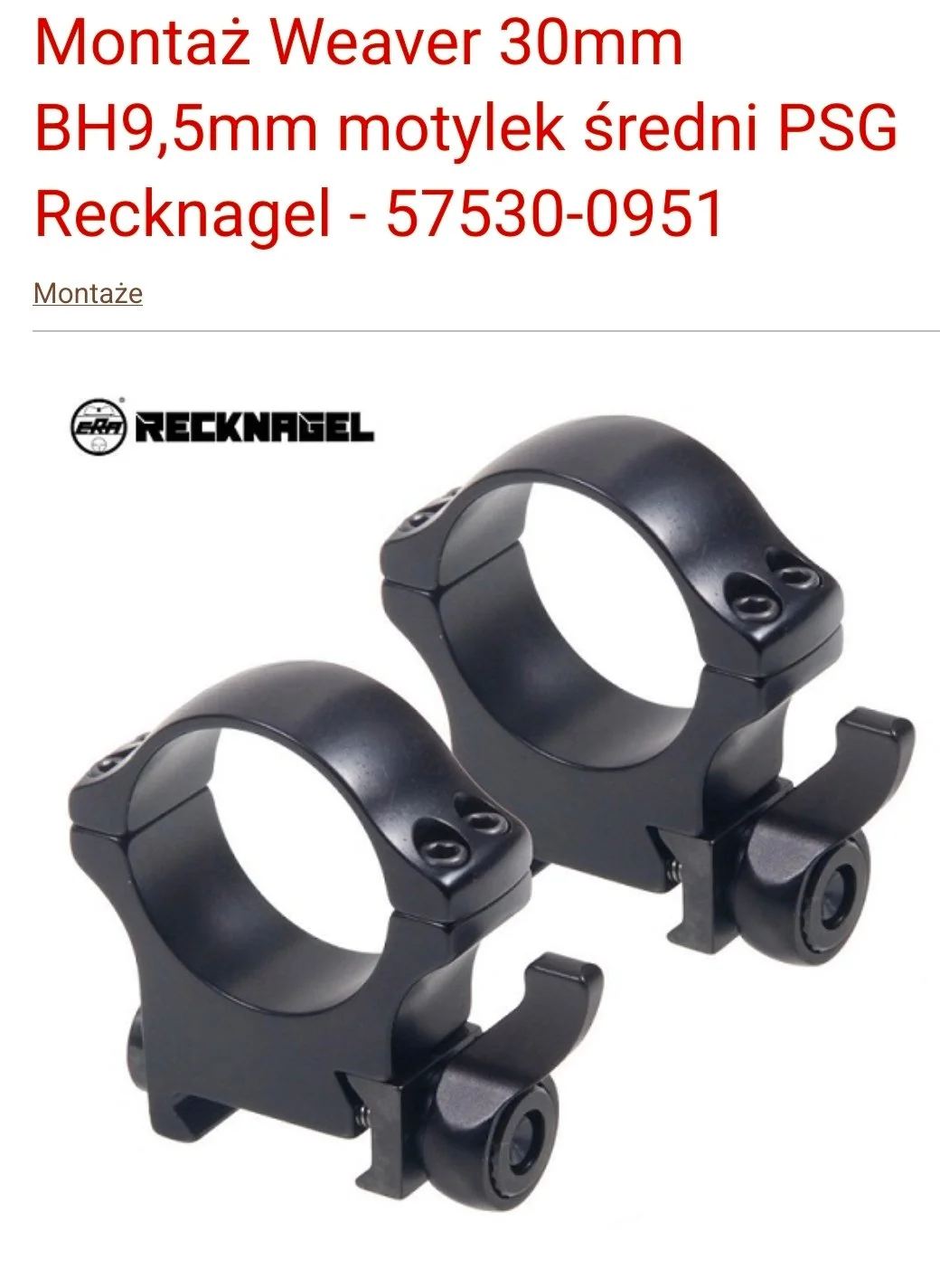 Montaż  30mm Recknagel 9.5mm motylkowy