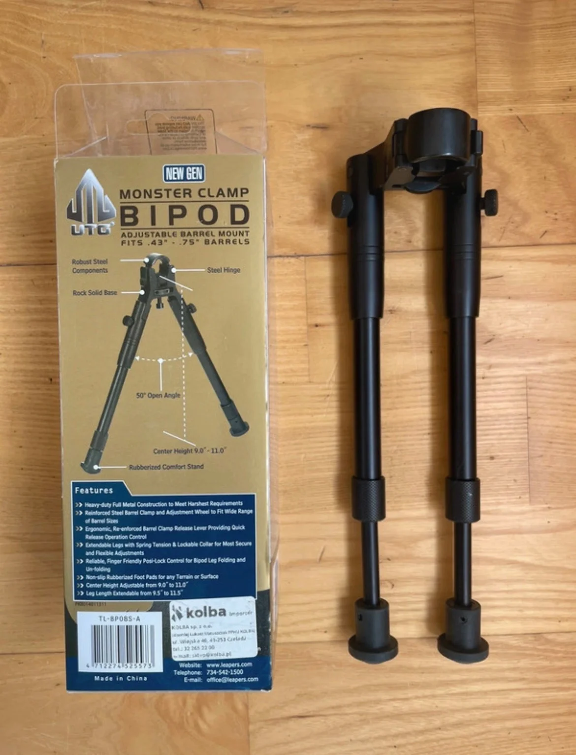 Dwójnóg bipod na lufę Leapers UTG Clamp-ON na lufę 8,7-10,2 cala