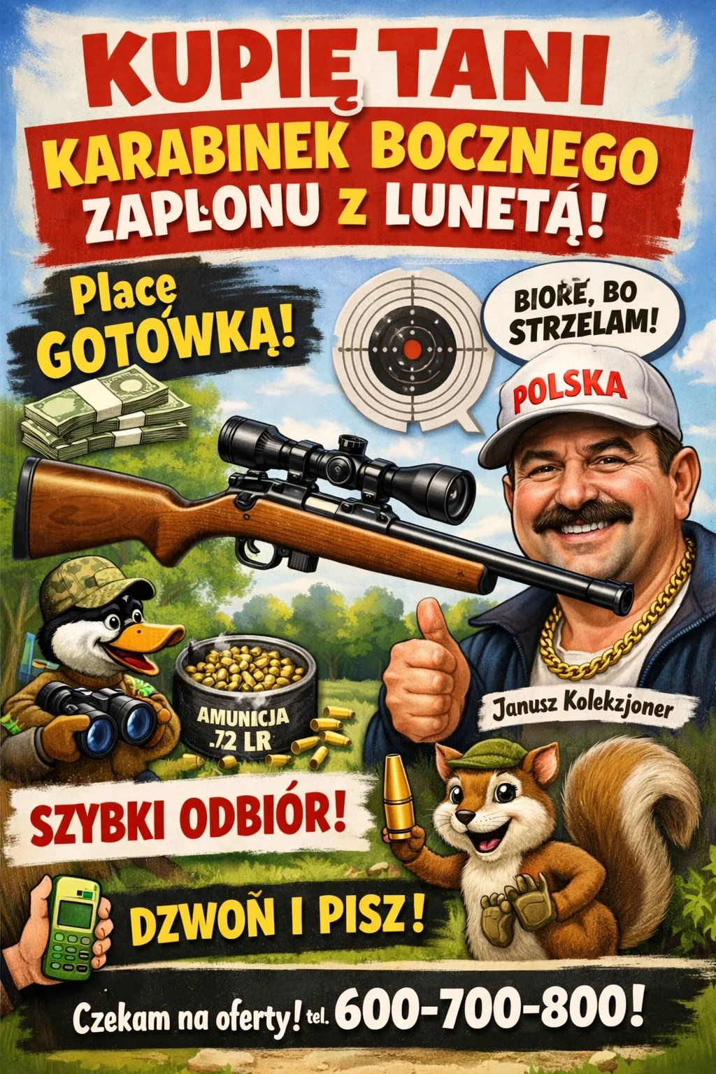 Kupie karabinek bocznego zaplonu wraz z lunetą.