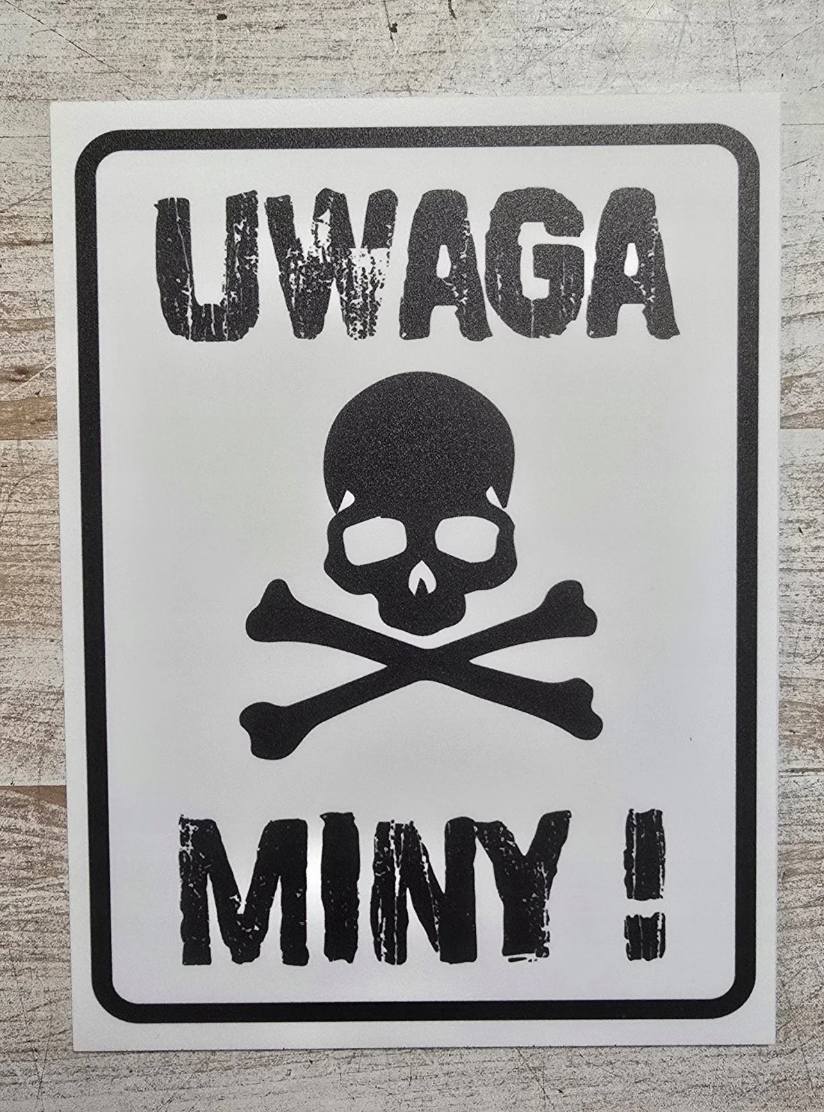Tabliczka ostrzegawcza UWAGA MINY! PCV, CZARNA, BIAŁA 3mm, 20X30cm