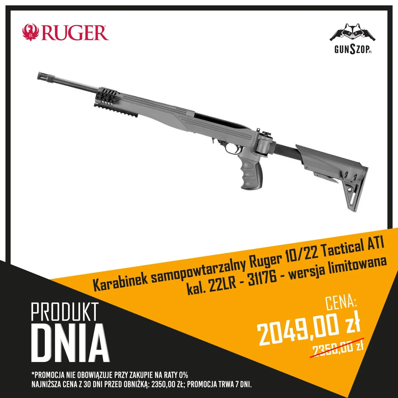 Karabinek samopowtarzalny Ruger 10/22 Tactical ATI kal. 22LR - 31176 - wersja limitowana