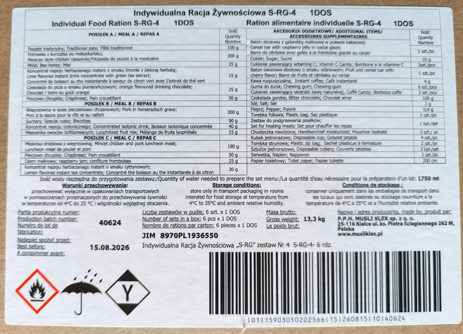 Racje żywnościowe całodzienne