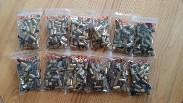 Łuski 9x19 mm 600 szt - stan surowy S&B, Geco, PFA, Fiocchi, Winchester, LHD, VNM, STV, MFS