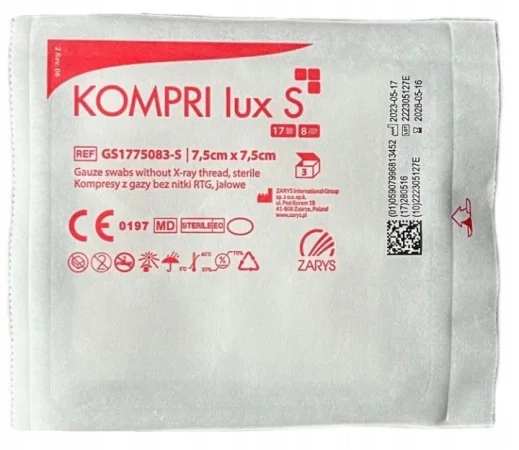 KOMPRESY OPATRUNKI GAZOWE GAZY GAZIKI STERYLNE ZARYS KOMPRI LUX S 7,5x7,5cm