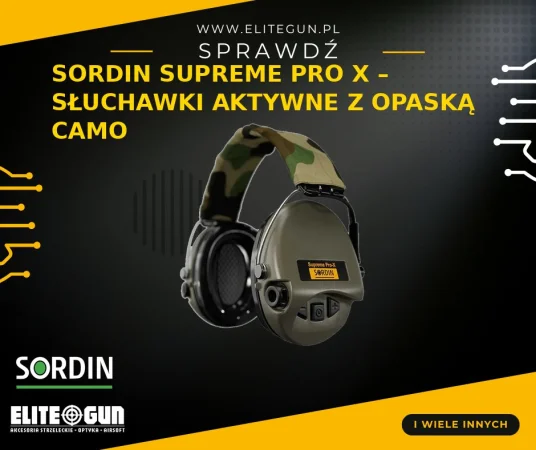 Sordin Supreme PRO X Camo - Aktywne słuchawki ochronne IP67, 600h pracy