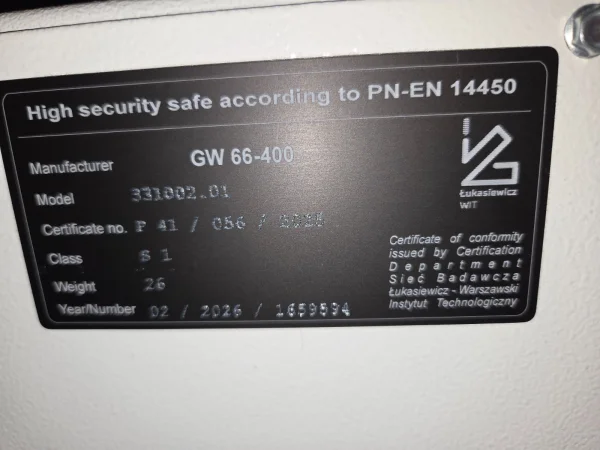 Sejf Siegen Adorf 331002 NEW klasa S1 - zamek kluczowy - zdjęcie 3