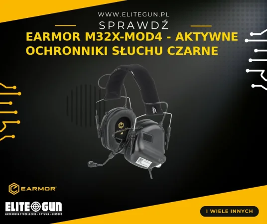 Earmor M32X-MOD4 Aktywne Ochronniki Słuchu Czarne - NRR 22 dB